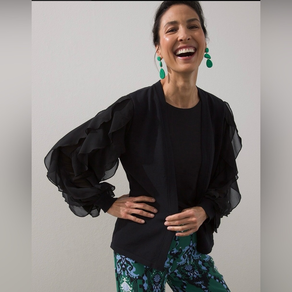 Chico's Black Ruffle Sleeve Cardigan